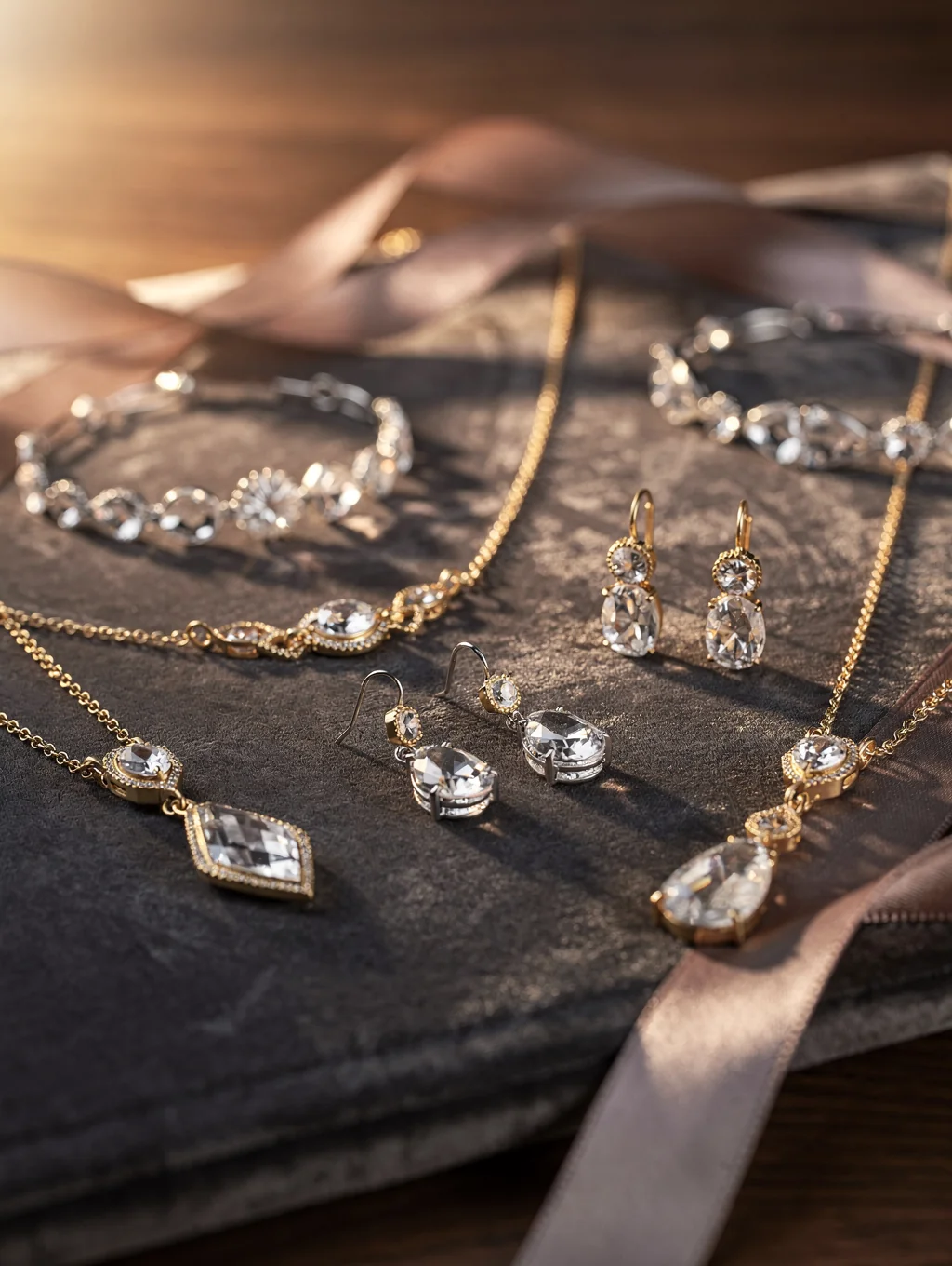 Detailed shot of statement jewelry pieces