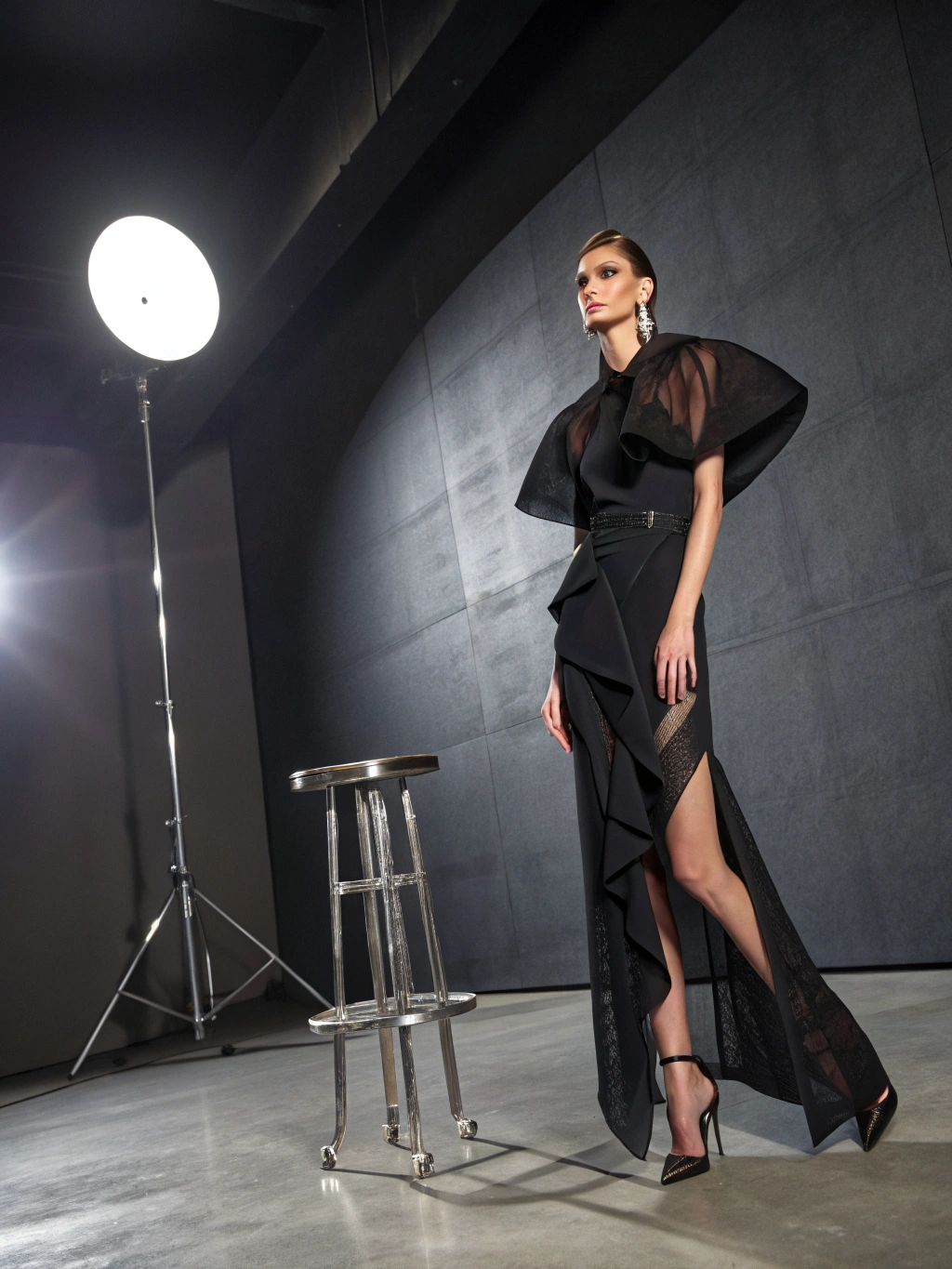Dramatic avant-garde gown on a runway